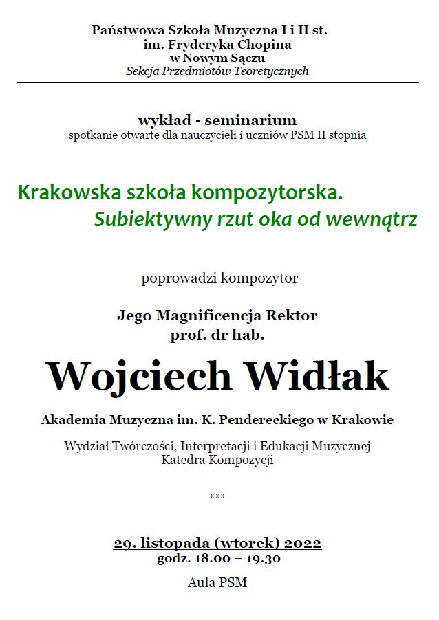 Plakat zapraszający na seminarium prowadzone przez prof. dr hab. Wojciecha Widłaka